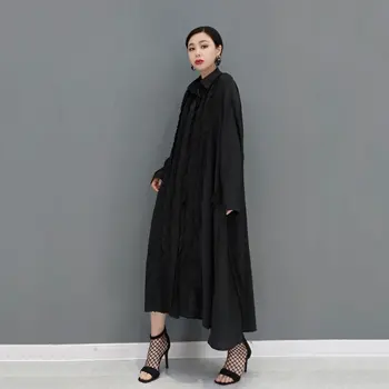 XITAO Katı Siyah Gömlek Elbise Yenilebilir Ağacı Mantar Ekleme Gevşek Büyük Hem Rahat Moda Bahar Yeni Büyük Boy Kadın GWJ3096