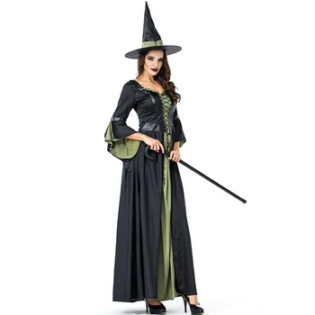 Cadılar bayramı Uzun Cadı Kostüm Cadı Kostüm Elbise Cadılar Bayramı Bar Partisi Cosplay Kostüm Cadı Cosplay Kostüm