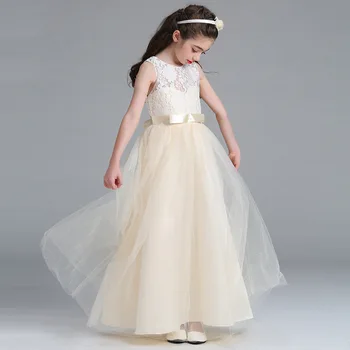 4-15 Yıl Çocuklar Kızlar için Elbise Düğün Tül Dantel Uzun Kız Elbise Zarif Prenses Parti Pageant Örgün Önlük Genç Çocuklar için