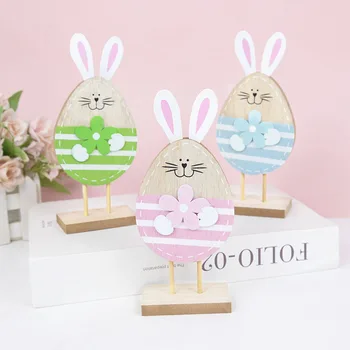 1 pc paskalya tavşanı Ahşap Süs Mutlu paskalya süslemeleri Ev İçin Sevimli Karikatür Tavşan masa süsü El Sanatları Çocuk Favor Oyuncak Hediyeler