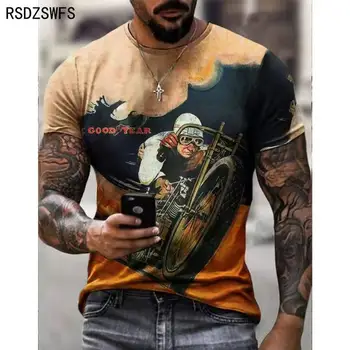 Erkekler Avrupa Ve Amerikan Tarzı Polyester Malzeme Motosiklet Moda T-Shirt O-Boyun Rahat Kısa Kollu Unisex Tees