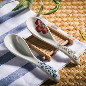 14.5*4 cm Seramik Kaşık Japon tarzı Sıraltı Mavi Kırmızı Çiçek Çorba kepçesi Yemek Ev Mutfak Malzemeleri Sofra