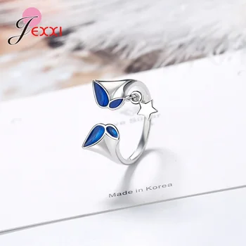 Trendy 925 Ayar Gümüş Mavi Kelebek Ayarlanabilir Yüzük Yıldız Parmak Yüzük Kadınlar Için Moda Düğün Parti Takı Hediyeler