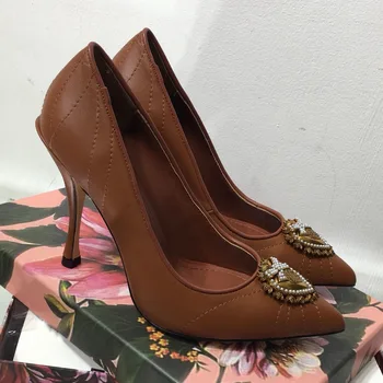Yüksek Kalite Lüks Marka Moda Seksi Sığ Kadın Ayakkabı Hakiki Deri Ofis Sivri Burun Yüksek Topuk Ayakkabı Pompaları