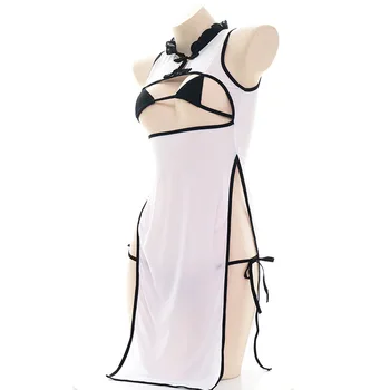 Seksi Kız Öğrenci Mikro Bikini Mini Açık Sütyen Cheongsam Elbise Kadın Kızlar ıçin Erotik Cosplay Iç Çamaşırı Cinsel Giyim Slutty Elbiseler