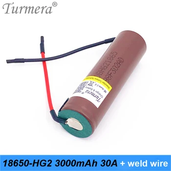 Turmera 18650hg2 Orijinal pil 18650 3000 mah için şura tornavida için pil slodering kaynak pil + DIY Silika jel kablo