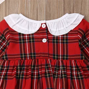 Sevimli Noel Kız Giysileri Bebek Kız Kırmızı Ekose Romper Elbise Bodysuit Ekose Tulum Noel Giysileri