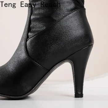 PU Yumuşak Deri Diz Üzerinde Yüksek Topuklu Çizmeler Platformu Sıcak Peluş kadın Kış Uzun Çizmeler Zapatos Mujer Siyah Beyaz Pembe Çizmeler