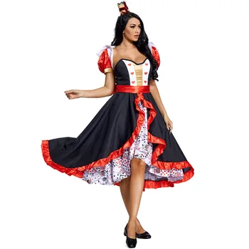 Kart Baskı Kadın Queen of hearts Cosplay Kadın Cadılar Bayramı Prenses Kostümleri Karnaval Purim Sahne Gösterisi Rol Oynamak Parti Elbise