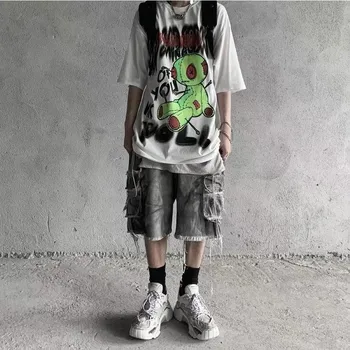 2022 Harajuku Boy T Shirt Kore Graffiti Baskı Unisex Giyim Kısa Kollu Yaz Çiftler Grafik Tişörtleri Grunge Tee Tops