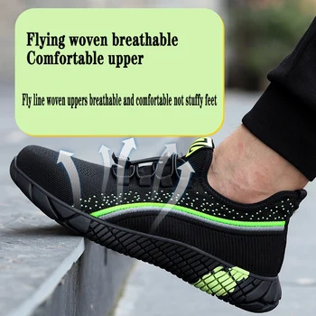 Erkek güvenlik ayakkabıları anti-smashing anti-piercing yıkılmaz çelik burunlu kaymaz uçan dokuma nefes çizmeler erkek ayakkabısı