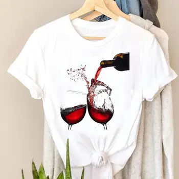 T-Shirt Tee Moda Giyim Şarap Mutlu Zaman Kısa Kollu Kadın Bayanlar Tshirt Üst Baskı Lady Baskı Kadın Grafik T-Shirt