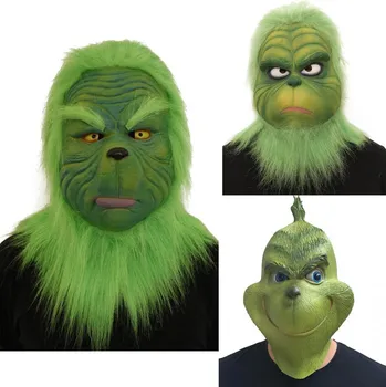 Cadılar bayramı maskesi Erkek Kadın Yeşil Lateks Parti Cosplay Maske İle Daha Fazla Kask Başlık Cadılar Bayramı Noel kostüm