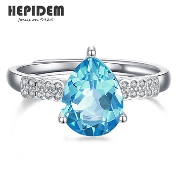 HEPIDEM 100 % Gerçekten Topaz 925 Ayar Gümüş Yüzük 2021 Yeni Kadın Doğal Mavi Taşlar S925 Hediye Güzel Takı 005