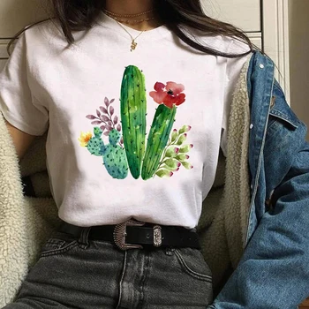 Kadın Lady Tees Baskı Tatlı Çiçek Kaktüs Streetwear Bitki 90 s Eğilim Giyim Tops Giyim Güzel T Shirt Bayan T-Shirt