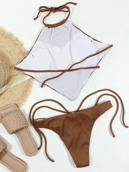 ZTVitality Mayo 2021 Yeni Varış Halter Yastıklı Sütyen Bandaj Mayo Kadınlar Katı Halka Patchwork Seksi Bikini Brezilyalı Biquini