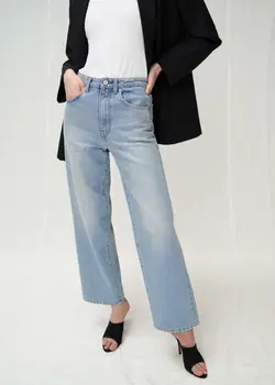 Kadın Kot pantolon 2019 İlkbahar, Sonbahar ve Kış Yeni Tüm Maç Gevşek Yüksek bel Düz bacak Kırpılmış Pantolon