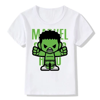 Marvel Avengers Çocuklar T-Shirt Disney Süper Kahraman Demir Adam Hulk Kawaii Mektup Baskı Tişörtleri Çocuk Sevimli günlük kıyafetler Tees Tops