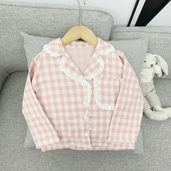 Bebek Kız Ekose Pijama Giyim Seti Pamuk Ceket+Pantolon 2 ADET Bahar Sonbahar Bebek Yürüyor Çocuk Salonu Takım Elbise Bebek Ev Takım Elbise 1-10Y