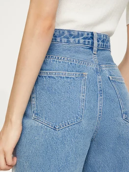 AMİİ Minimalizm Sonbahar Geniş Bacak Pantolon Vintage Kontrast Gevşek Yüksek Bel Kot Rahat Kadın Düz Denim Pantolon 12170594
