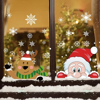 6 Sayfalık Merry Christmas Pencere Çıkartmaları Santa Elf Kar Tanesi Duvar Çıkartması Yeni Yıl Partisi Noel Pencere Dekor Cam Giyinmek Çıkarılabilir