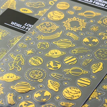Yaratıcı Altın Folyo Çıkartmalar Gezegen Astronot PVC Sticker Dekorasyon DIY Ablum Günlüğü Scrapbooking Etiket Etiket Sevimli Kırtasiye