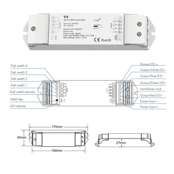 Yüksek Güç 4 Kanal RGBW RGB LED denetleyici LED şerit ışıklar İçin SMD COB Dimmer 2.4 G RF Kablosuz 12 V 24 V 36 V 5A 15A