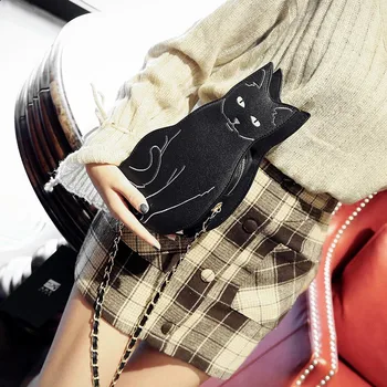 Sevimli Siyah Kedi Zincirler omuz çantaları Kadın Tasarımcı askılı çanta Lüks Pu Deri Crossbdoy Çanta Bayan Harajuku Küçük Çantalar Kesesi