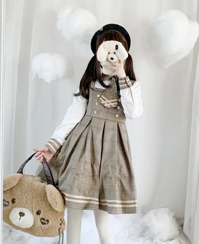 Sonbahar Kış Japon Kız Öğrencilerin Giyim Küçük Ayı Dedektif Sevimli Tiki Tarzı Elbise Yün Pelerin Ceket Lolita elbise