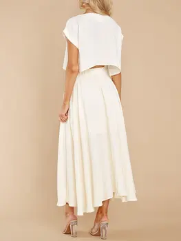 Retro Pelerin Tipi Konfor 2 Parça Setleri Kadın Kırpma Üstleri + Uzun Etekler Elbise Kıyafetler Kadın 2021 Yaz Zarif Ofis Bayan Katı Takım Elbise
