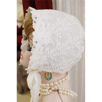 Çiçek Beyaz Dantel Lolita Bonnet Ruffled Şapka Ayarlanabilir Ortaçağ Vintage Hizmetçi Cosplay Kadın Kızlar Kabak Tatlı Pamuk Kap