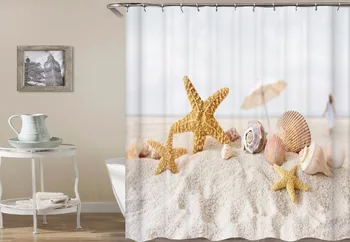 Deniz kabuğu Duş Perdeleri Banyo Perde Seti 3D Baskı Özelleştirilmiş yapımı Su Geçirmez Polyester Banyo Ekran 180 * 180 cm
