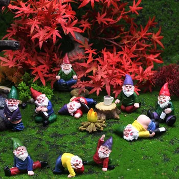Mini Peri Cüce Süsler Set Bahçe Sarhoş Cüceler Minyatür Bonfire Heykelleri Saksı Bahçe Dekor Aksesuarları için Bir Set