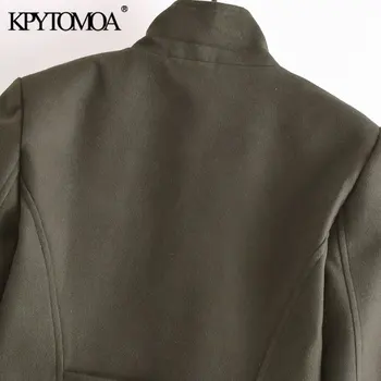 KPYTOMOA Kadın Moda Altın Düğmeler Yün Ceket Ile Vintage Yüksek Boyun Uzun Kollu Giyim Chic Palto