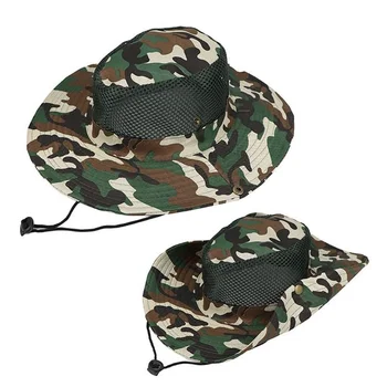 1 pcs Açık Sunhat Avcılık balıkçılık şapkası Açık Geniş Ağız güneşlikli kep Örgü Nefes Kamuflaj Şapka Adam güneşlikli kep