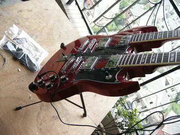 Yüksek kaliteli çift boyun elektro gitar 12 dize ve 6 dize gitar beyaz koyu kırmızı maun katı vücut ücretsiz kargo 8yue19