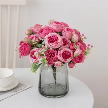 5 Kafaları 4 Tomurcukları Şakayık yapay çiçekler Buket Düzenleme Vazo Yüksek Kalite Gerçek Dokunmatik Çiçekler Dekorasyon Ev Düğün için