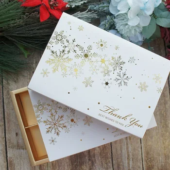 22*14.5 * 5 cm 5 pcs Altın Kar Tanesi Yeni Yıl Noel kağit kutu Olarak Macaron çikolatalı kurabiye Favor Parti Hediyeler Ambalaj