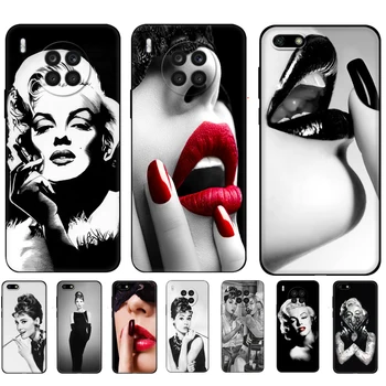 Siyah tpu Kılıf Için Huawei Onur 50 Lite PRO 20 10 10i 20 S 30 S 30 7A 7 s 7C Kapak Audrey Hepburn Dövmeli Marilyn Monroe