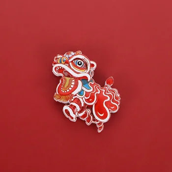 Çin Eğilim Sevimli Yaratıcı Reçine Buzdolabı Manyetik Macun Karikatür Kırmızı Aslan Dans Ins Tarzı Bahar Festivali Kutlama