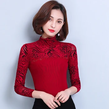 Rahat Örgü Ince Üstleri 5XL Kırmızı Bluz Kore Moda Giyim Sonbahar Uzun Kollu Bluz Blusas Mujer De Moda 2022 5933 50