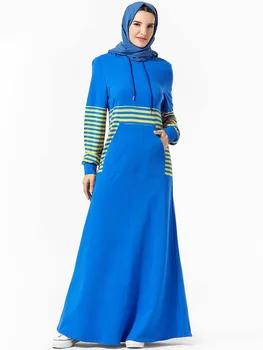 Kapüşonlu Eşofman uzun elbise Kadın Müslüman Dubai Türkiye Mektup Koşu A-line Maxi Elbise Spor Giyim Yan Cepler İslam Giyim