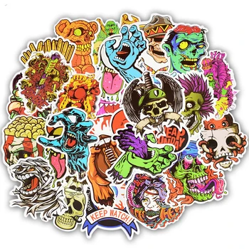 10/30/50 ADET Serin Karikatür Korku Kafatası Cadılar Bayramı Graffiti Sticker Araba Gitar Buzdolabı Bagaj Kaykay Su Geçirmez Etiket Çıkartmaları