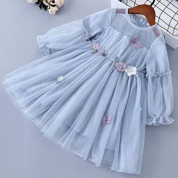 2021 Yeni Sonbahar Prenses Elbise Çocuk Elbise 3D Çiçek Doğum Günü Örgü Elbise Parti Elbise Çocuk Giysileri Kız