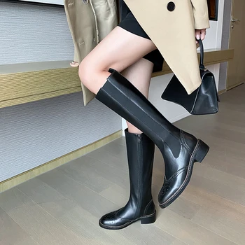 Büyük Boy Kadın Diz Yüksek Çizmeler Inek Deri Platformu Kış Ayakkabı Kadın Yüksek Topuklu Sıcak Yüksek Uzun Çizmeler Ins Sıcak ayakkabı