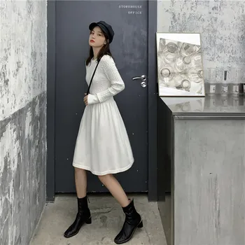 Kadın Mini Kazak Elbiseler Kore Moda Kazak Elbise Kadın Sonbahar Örme evaze elbise