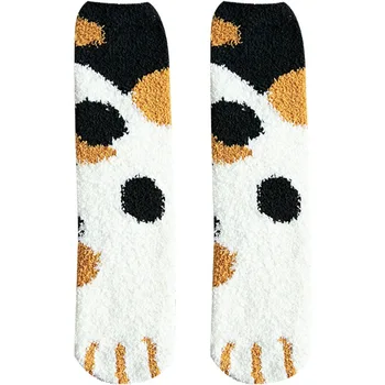 Çorap Peluş Mercan Kazık Orta Tüp Çorap Güzel Kedi Pençeleri Sonbahar ve Kış Kalın Sıcak Uyku Kat Uyku kadın Çorap