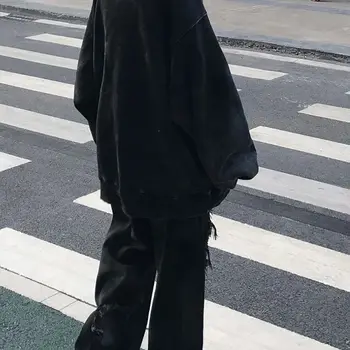Siyah İnce kesit Kazak Kadın 2021 Yeni Kore versiyonu Gevşek baskı Uzun kollu öğrenci Tüm Maç Tembel rüzgar ceketi ins