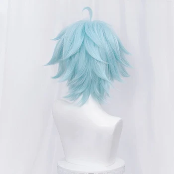 Genshin Darbe Chongyun Cosplay peruk 30 cm buz Mavi ısıya dayanıklı sentetik saç Cosplay Anime Cosplay peruk + peruk kap