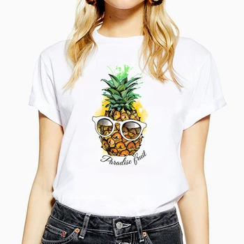 2020 Sıcak Satış Moda meyve ananas Tasarım kadın Yaratıcı Baskılı kısa kollu t-shirt kadın Komik Üstleri Hipster Rahat Tee